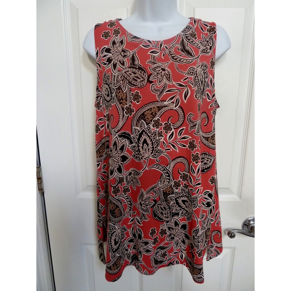 J. Jill Wearever Collection Sleeveless Tunic Top Floral Pink Black Medium 10/12